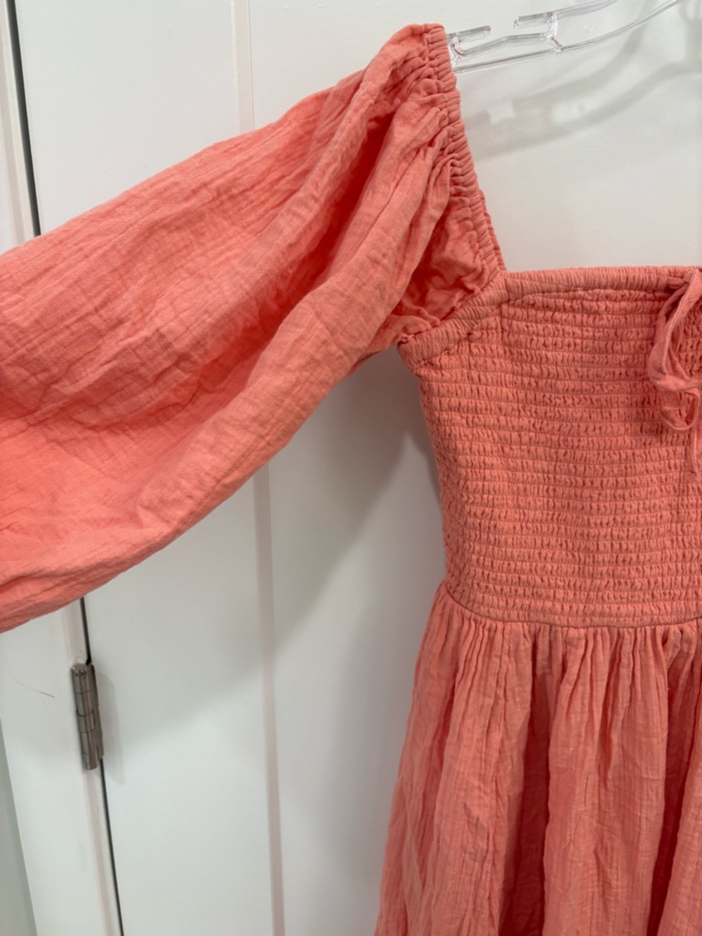 Quince 100% Organic Cotton Coral Gauze Smocked Square Neck Midi Dress Size XS - Picture 5 of 13
